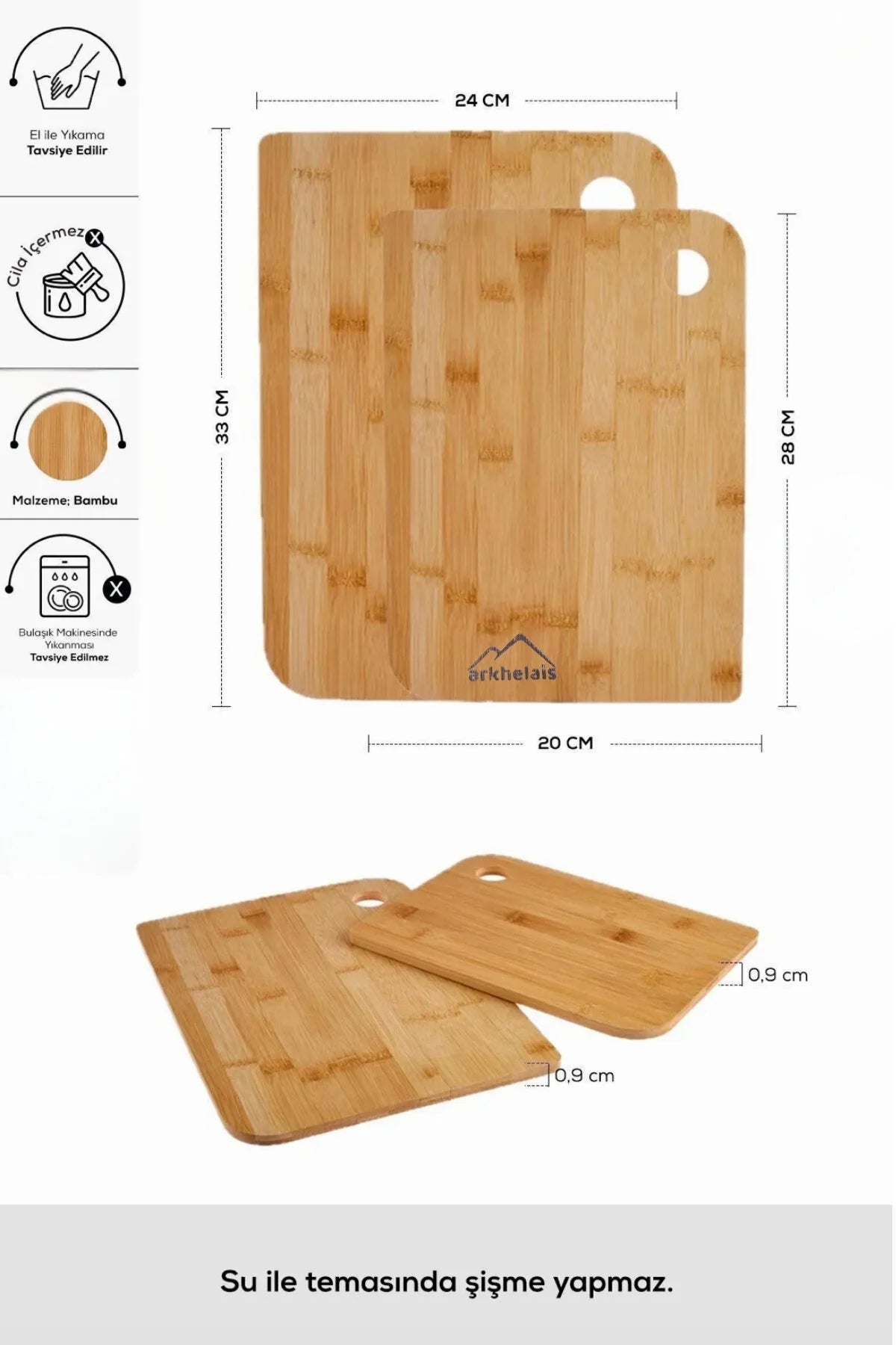 Bambu Kesme Tahtası Seti 2’li (28 cm & 33 cm) – Doğal Ahşap Sunum ve Kesme Tahtası